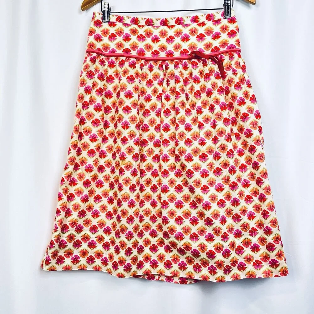 J.Crew Floral A-Line Skirt Women’s Size 4 Pink Orange Cotton Midi Retro